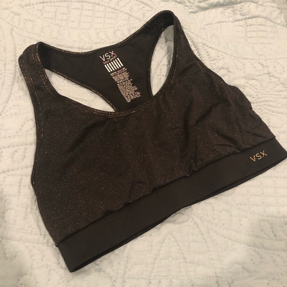 Black and gold glitter Victoria’s Secret VSX Sexy Sports Bra sz M